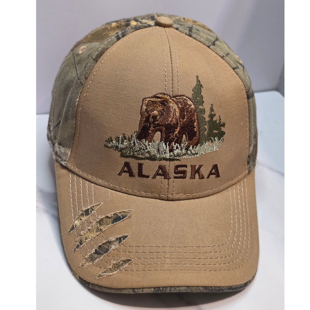 Arctic‎ Circle Alaska Grizzly Bear Camo Distressed Baseball Hat Tan Adjustable